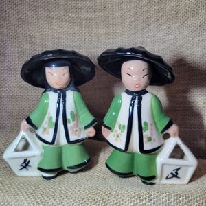 Vintage Asian Woman and Man Porcelain Figurines